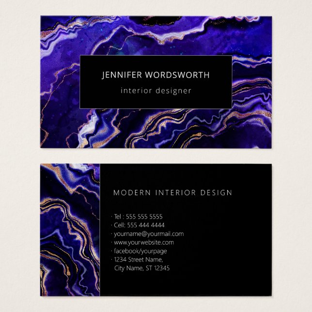 Vattenfärgsagate Modern Professionell Lila Geode Visitkort (Framsida & baksida)