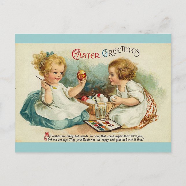 Vattenfärgsägg Bra Vintage Påsk Hälsning Helg Vykort (Framsida)