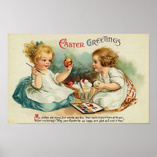 Vattenfärgsägg Bra Vintage Påsk Hälsning Poster (Framsidan)