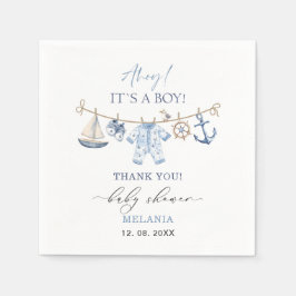 Vattenfärgsahoj, det är en pojkbabydusch pappersservett