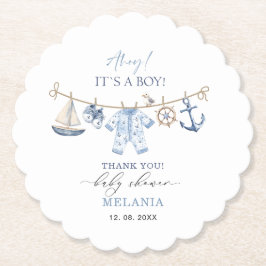 Vattenfärgsahoj, det är en pojkbabydusch underlägg papper