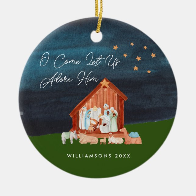 Vattenfärgsaktivitet - skydda Religiösan Him-skrip Julgransprydnad Keramik (Framsidan)