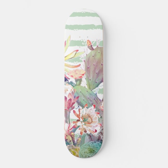 Vattenfärgsaktualitet Blommigt Rand Design Skateboard Bräda 19,5 Cm (Framsida)