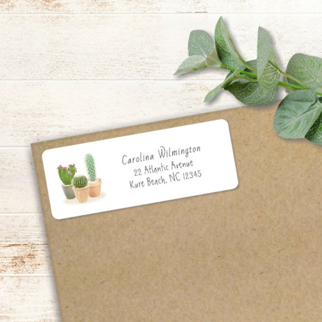Vattenfärgsaktus Blommigt för blomkrukor Returadress Etikett (Skapare uppladdad)