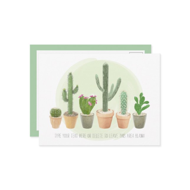 Vattenfärgsaktus Cute Poted Plants Note Vykort (Fram/Back In Situ)