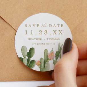Vattenfärgsaktus Desert Save the Date Favor Runt Klistermärke