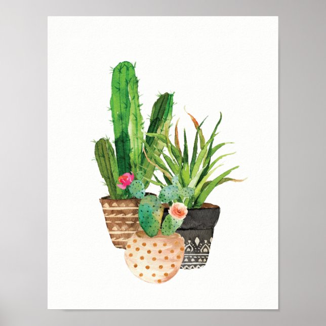 Vattenfärgsaktus och Succulent Group Poster (Framsidan)