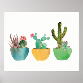 Vattenfärgsaktus och Succulent Print Poster