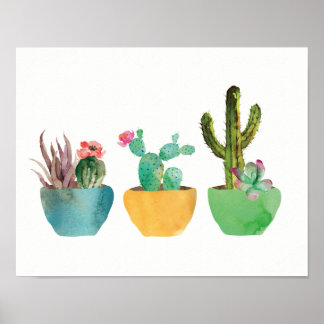 Vattenfärgsaktus och Succulent Print Poster