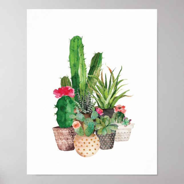 Vattenfärgsaktus och succulents poster (Framsidan)