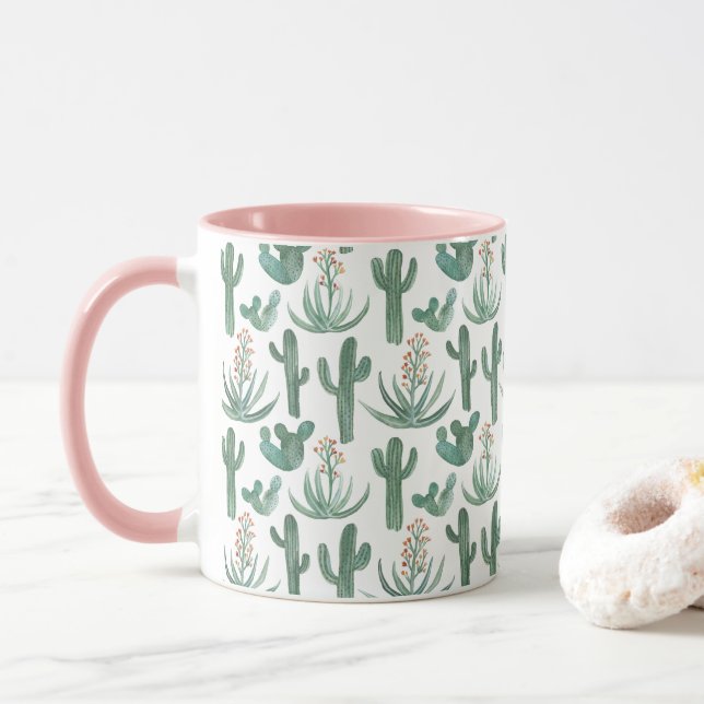 Vattenfärgsaktus & succulents Desert Mönster Rosa Mugg (Med munk)