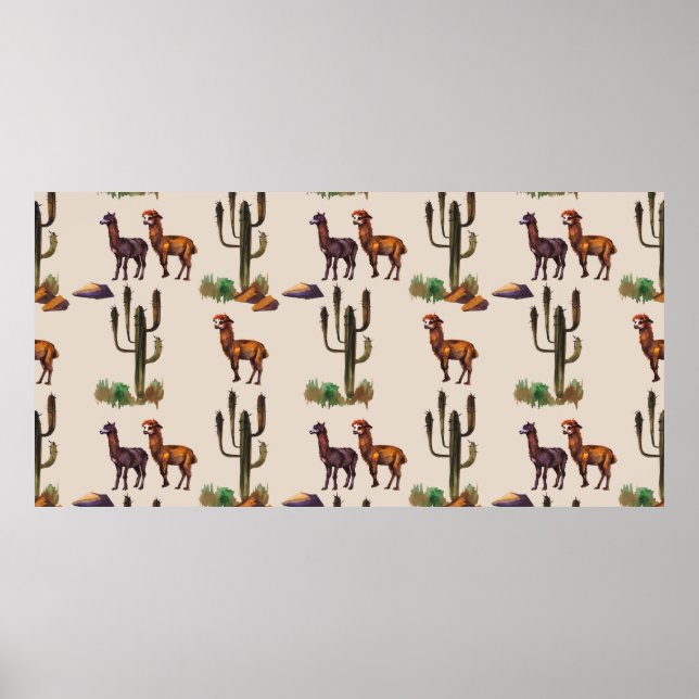 Vattenfärgsalaca alpaca vildlevande utan mönster poster (Framsidan)