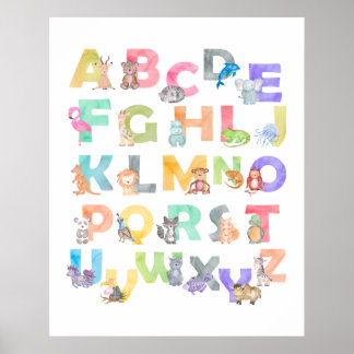 Vattenfärgsalfabet Djur Poster