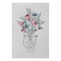 Vattenfärgsalonger Burk med blommor, Blommigt Vägg