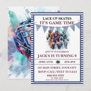 Vattenfärgsämne Personlig Ice Hockey Birthday Them Inbjudningar