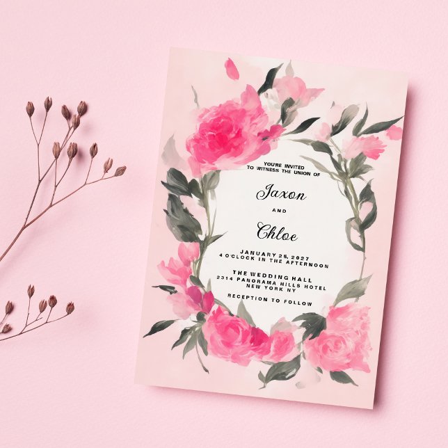 Vattenfärgsämne rosa grått blommigt Tema Bröllop Inbjudningar (Watercolor pink gray floral theme Wedding )