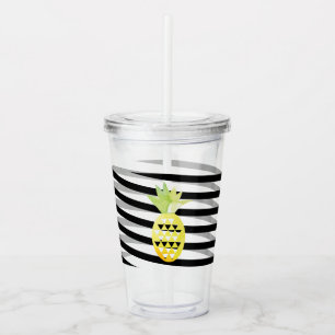 Vattenfärgsananas Ribbon Rand Monogram Take Away Mugg