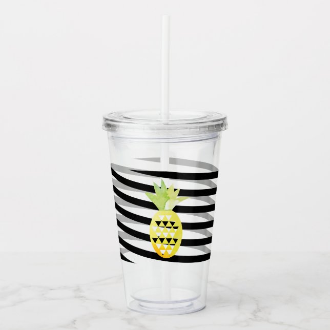 Vattenfärgsananas Ribbon Rand Monogram Take Away Mugg (Framsida)