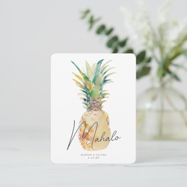 Vattenfärgsananas Tropical Destination Wedding Tack Kort (Stående Fram)