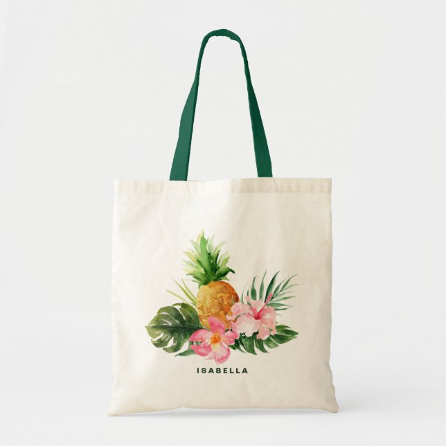 Vattenfärgsanas Tropical Anpassningsbar Tote Bag Tygkasse (Framsidan)