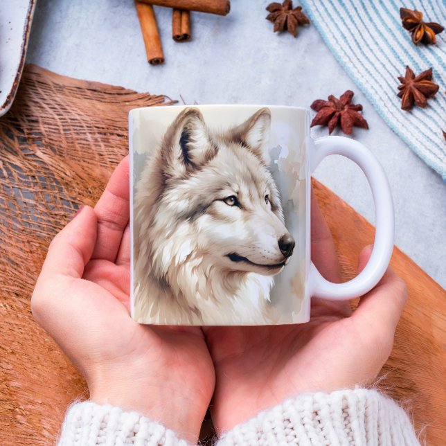 Vattenfärgsande Varg - Mystical Wildlife Kaffemugg (Skapare uppladdad)