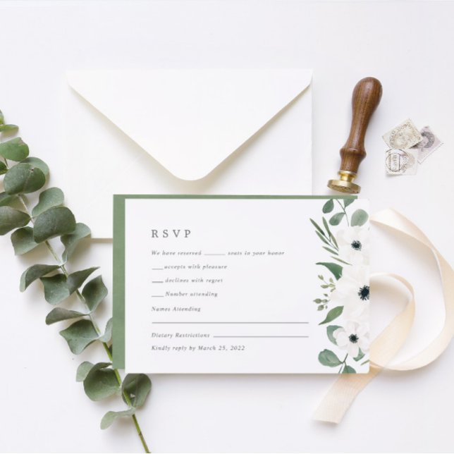 Vattenfärgsanemon och dammsug Grönt Eucalyptus OSA Kort (Skapare uppladdad)
