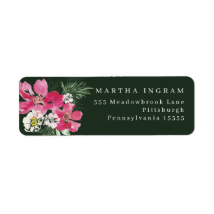 Vattenfärgsanemon, Rosa Flower Spruce-grönt Returadress Etikett