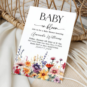 Vattenfärgsäng Baby i Blomning Blommig Barnkalas-i Inbjudningar