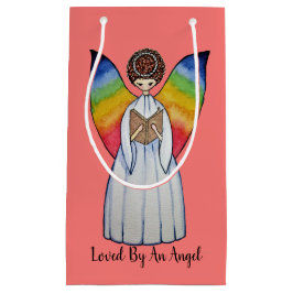 Vattenfärgsängel med regnbåge Vingar som läser A B