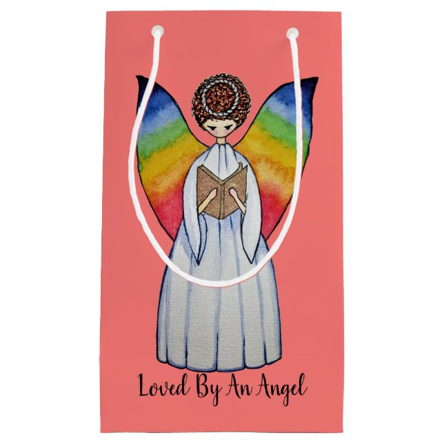 Vattenfärgsängel med regnbåge Vingar som läser A B (Framsidan)