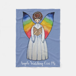 Vattenfärgsängel med regnbåge Vingar som läser A B Fleecefilt