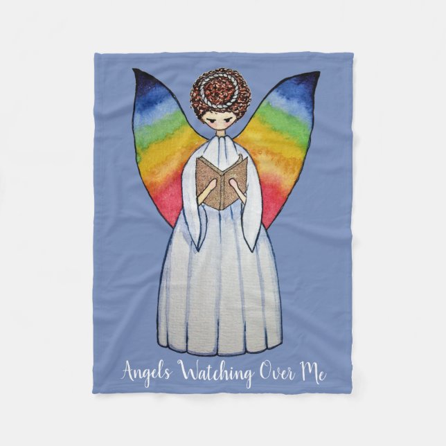 Vattenfärgsängel med regnbåge Vingar som läser A B Fleecefilt (Framsidan)