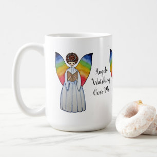 Vattenfärgsängel med regnbåge Vingar som läser A B Kaffemugg