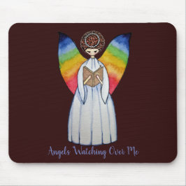 Vattenfärgsängel med regnbåge Vingar som läser A B Musmatta