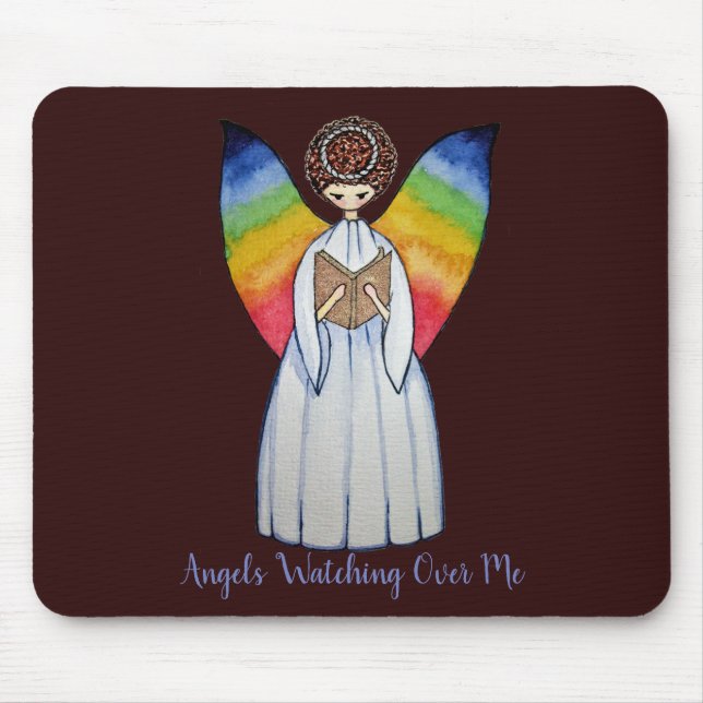 Vattenfärgsängel med regnbåge Vingar som läser A B Musmatta (Framsidan)