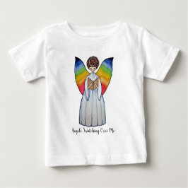 Vattenfärgsängel med regnbåge Vingar som läser A B Tee Shirt