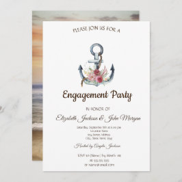 Vattenfärgsankare Flowers Nautical Förlovning Inbjudningar