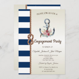 Vattenfärgsankare Flowers Nautical Förlovning Inbjudningar