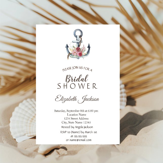 Vattenfärgsankare Flowers Nautical Möhippa Inbjudningar (Skapare uppladdad)