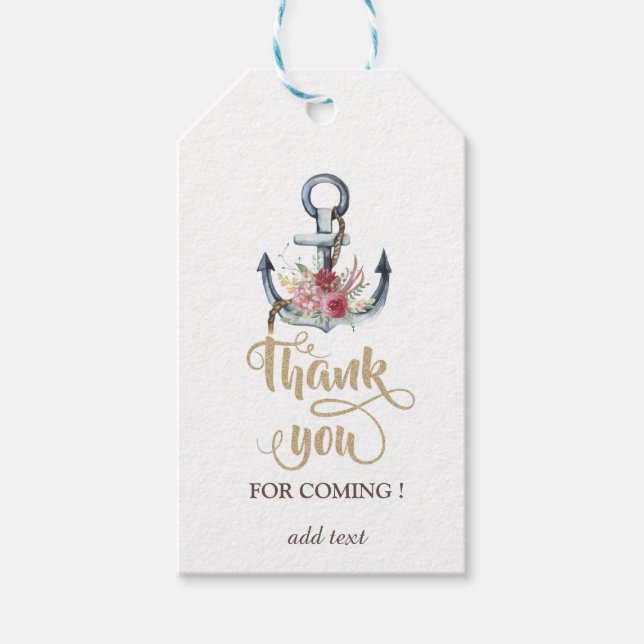 Vattenfärgsankare Flowers Nautical Presentetikett (Framsidan)
