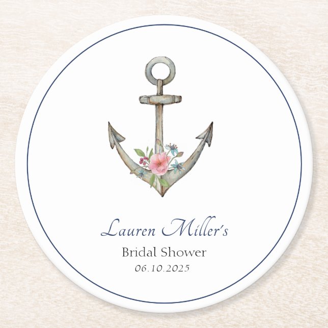 Vattenfärgsankarpunkt Nautisk Möhippa Underlägg Papper Rund (Framsidan)