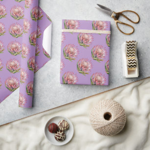 Vattenfärgsanläggning för lila av protea sugarbush presentpapper