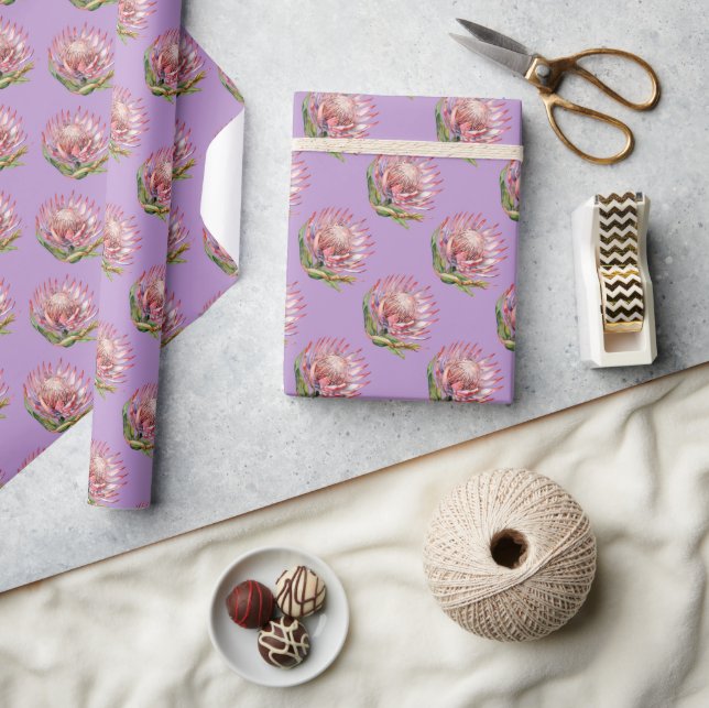 Vattenfärgsanläggning för lila av protea sugarbush presentpapper (Hantverk)