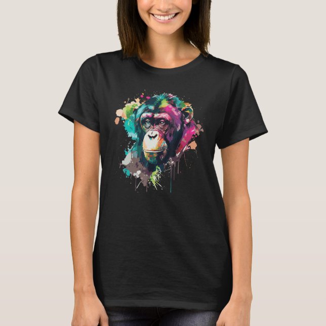 Vattenfärgsapa Chimpanzee Colorful Wildlife T Shirt (Framsida)