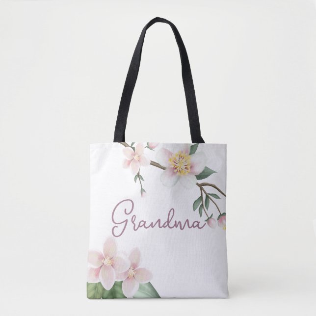 Vattenfärgsäpple-Blommar Grandma Tygkasse (Framsida)
