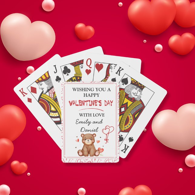 Vattenfärgsår Alla hjärtans dagars personlig Casinokort (Watercolor hearts & bear Valentine's Day custom Poker Cards)