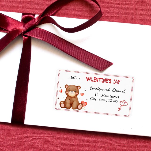 Vattenfärgsår Alla hjärtans dagars returadress Adressetikett (Cute Watercolor Bear Valentine Love Address Label)