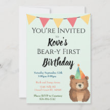 Vattenfärgsår Bear-y Första födelsedagen Inbjudan