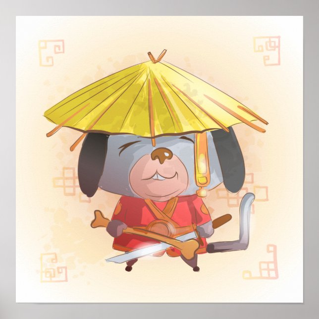 Vattenfärgsår för Hund, Samurai Poster (Framsidan)