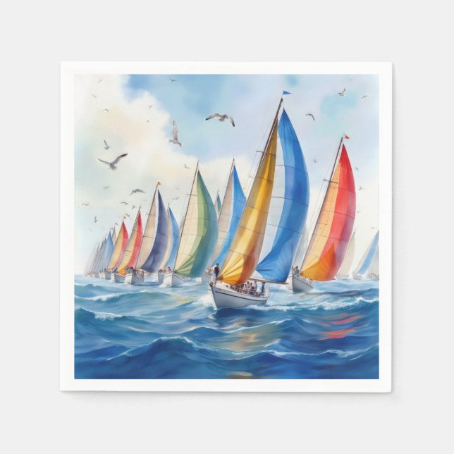 Vattenfärgsarbetets segelbåt Regatta Pappersservett (Framsidan)